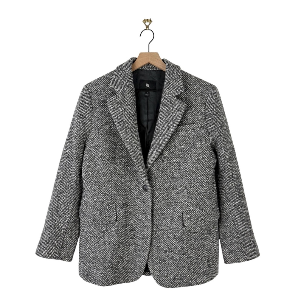 Banana Republic Olinda Oversized Italian Herringbone Blazer Grey Sz S - Picture 2 of 15